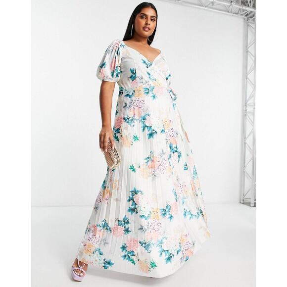ASOS Curve Dresses & Skirts - NEW Asos Curve Maxi Wrap Dress Puff Sleeve Floral Print Pleated Size 12